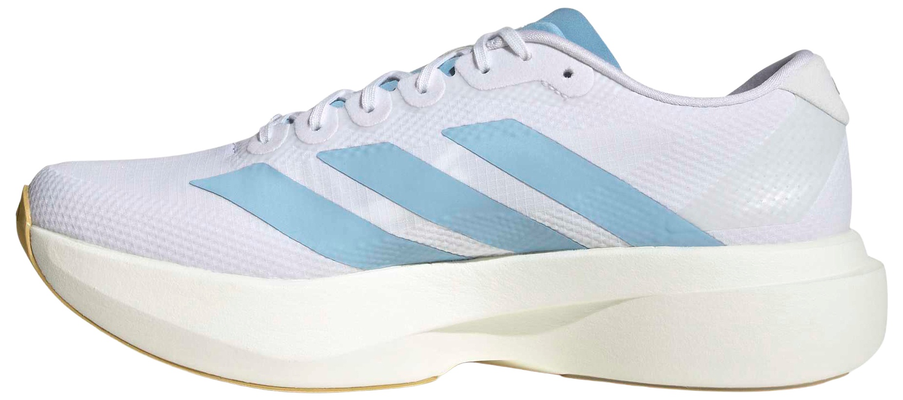 adidas Men's Adizero EVO SL Woven Running Shoes - Ftwr White/Clear Blue/Matte Gold - View 4