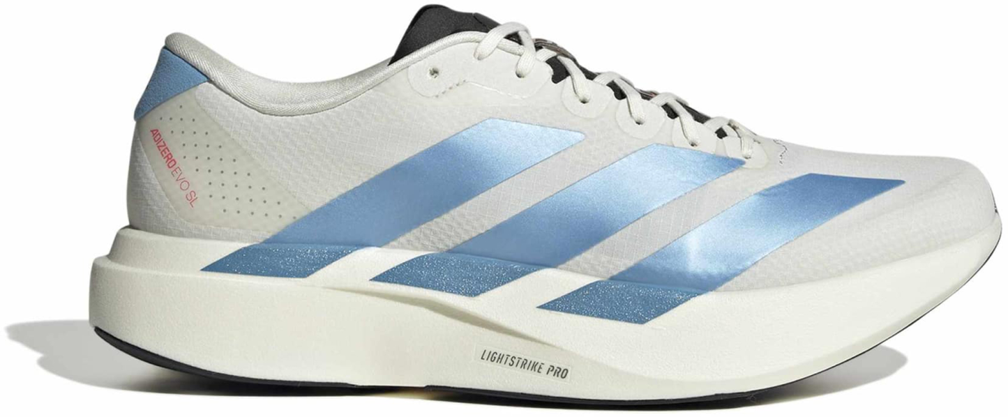 adidas Men's Adizero EVO SL Woven Running Shoes - White/Light Blue/Bright Red - View 1