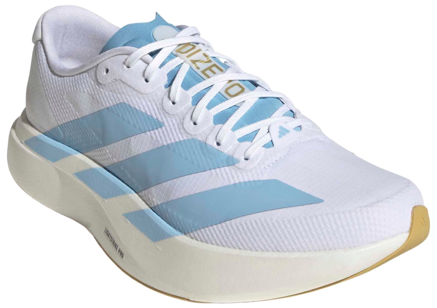adidas Men's Adizero EVO SL Woven Running Shoes - Ftwr White/Clear Blue/Matte Gold - View 5