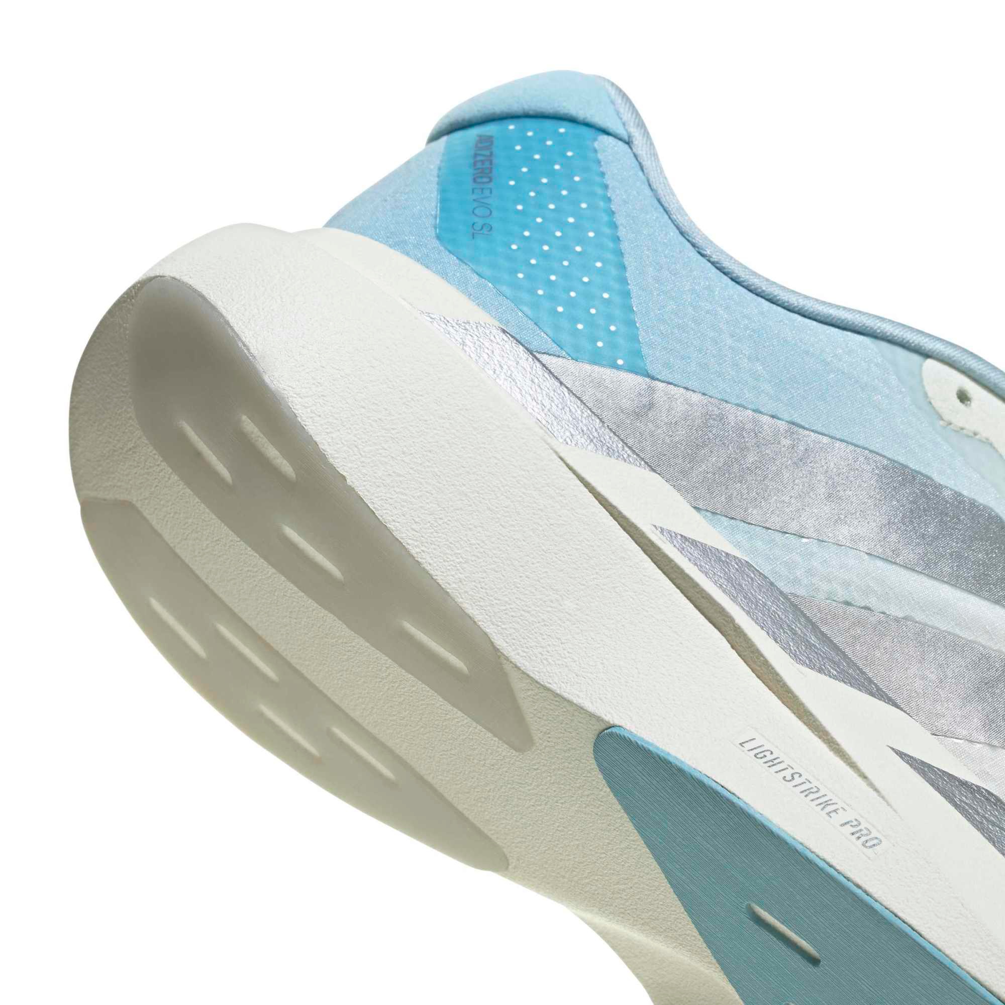 adidas Women's Adizero EVO SL Woven Running Shoes - Off White/Silver Met./Icey Blue - View 8