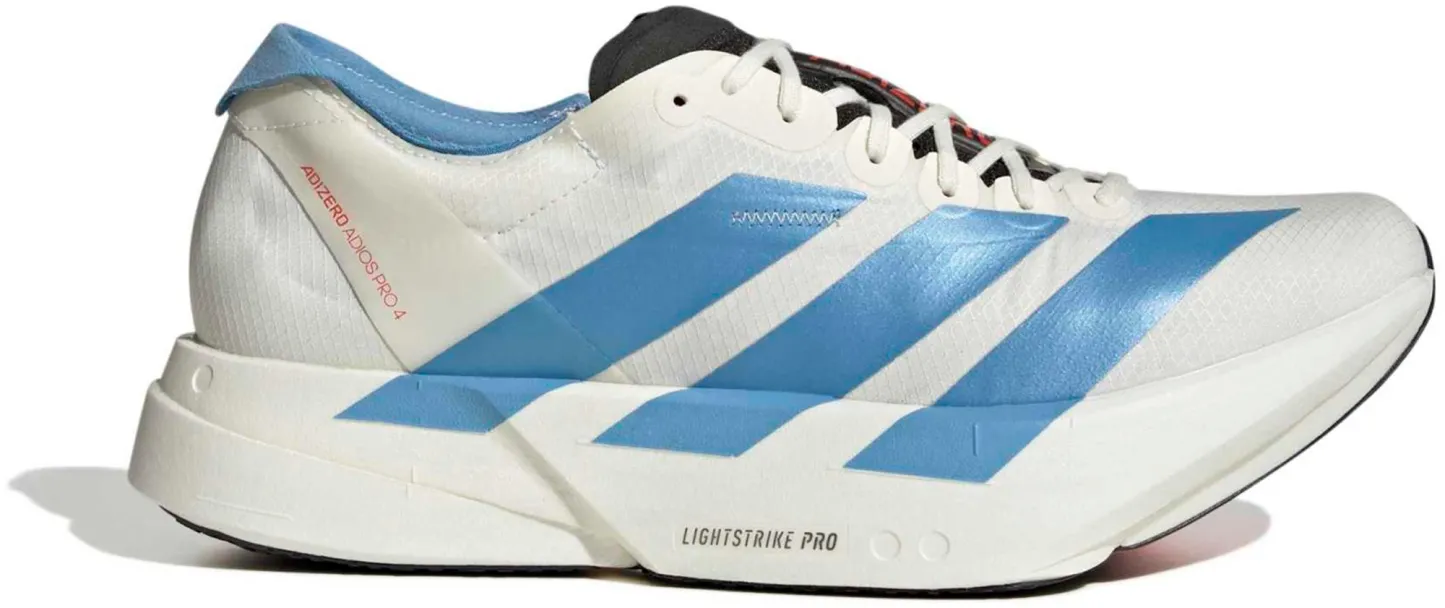 adidas Men's Adizero Adios Pro 4 Running Shoes - White/Light Blue/Bright Red - View 1