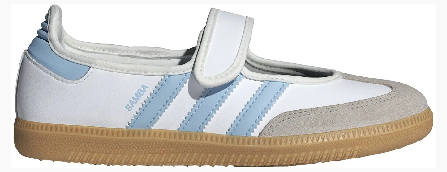 adidas Kids' Grade School Samba Jane Shoes - Ftwr White/Clear Sky/Gum 3 - View 1
