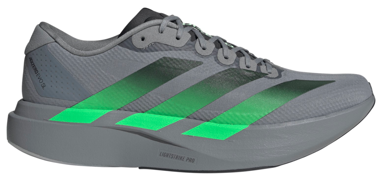 adidas Men's Adizero EVO SL Woven Running Shoes - Grey/Screaming Green/Carbon - View 1