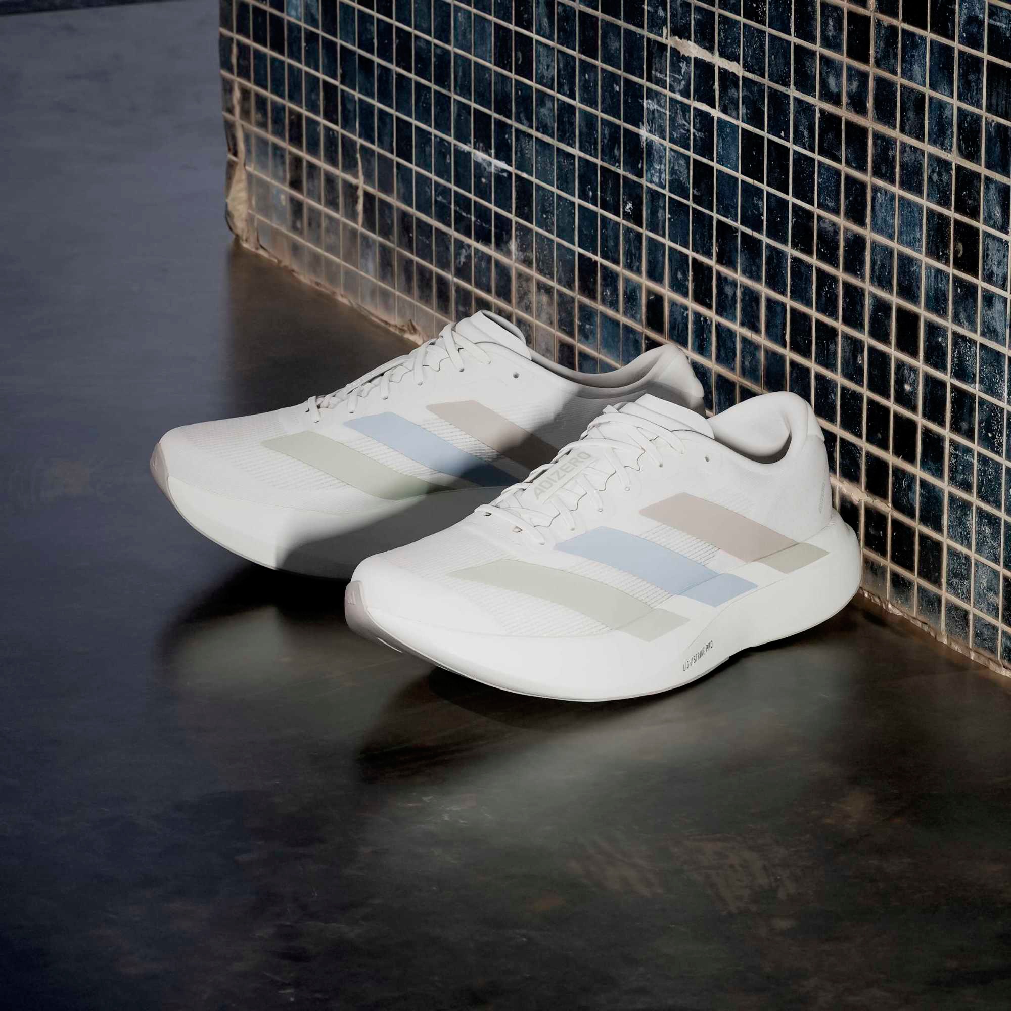 adidas Men's Adizero EVO SL Running Shoes - Crystal White/Wonder Blue/Wonder Blue - View 3