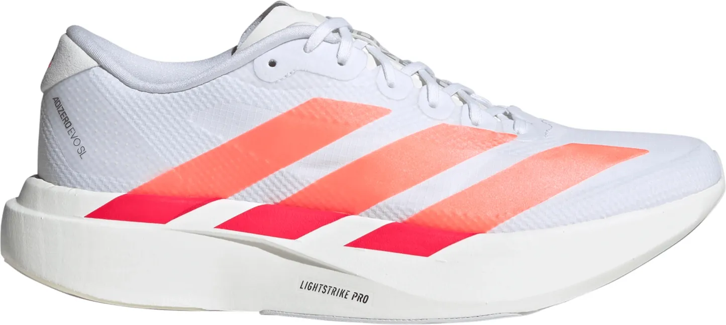 adidas Men's Adizero EVO SL Woven Running Shoes - Ftwr White/Lucid Orange/Lucid Red - View 1