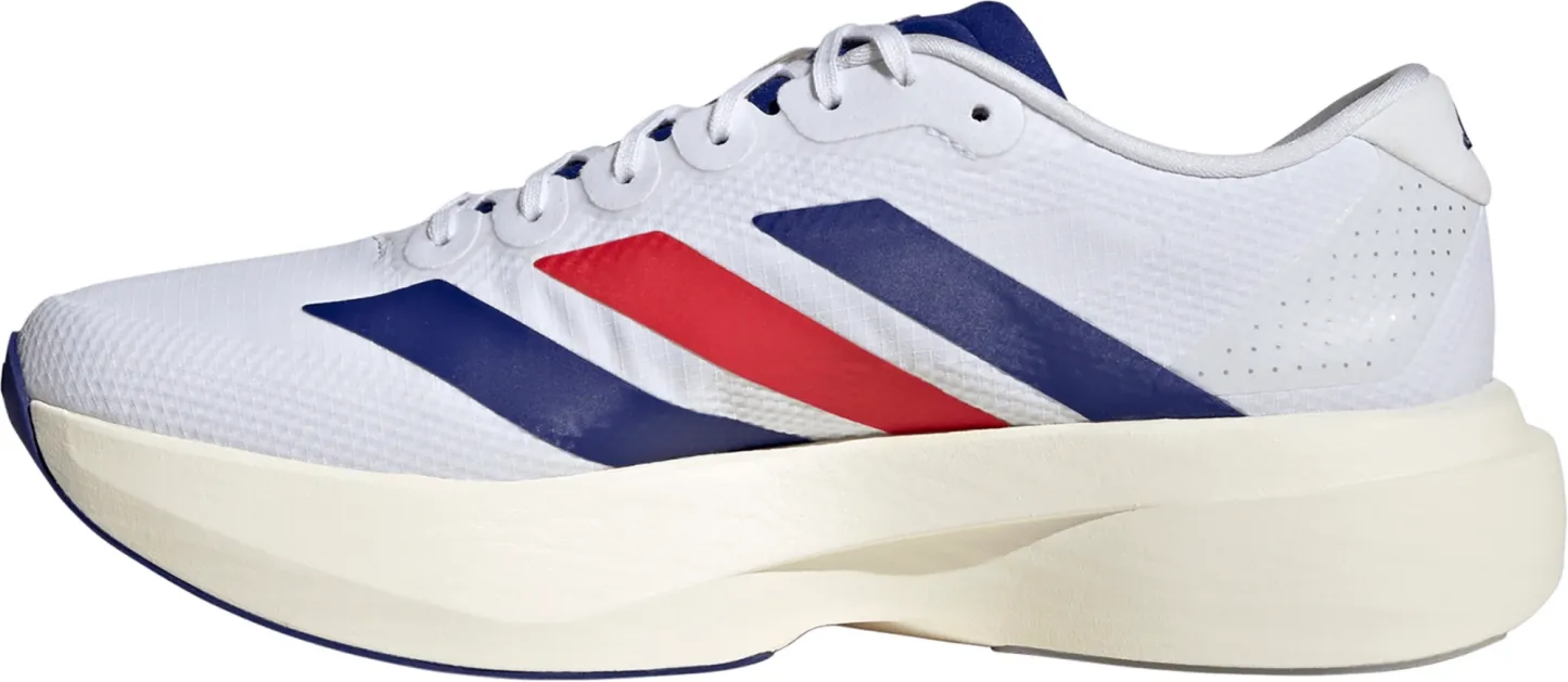 adidas Men's Adizero EVO SL Woven Running Shoes - Ftwr White/Mystery Ink/Pure Ruby - View 4