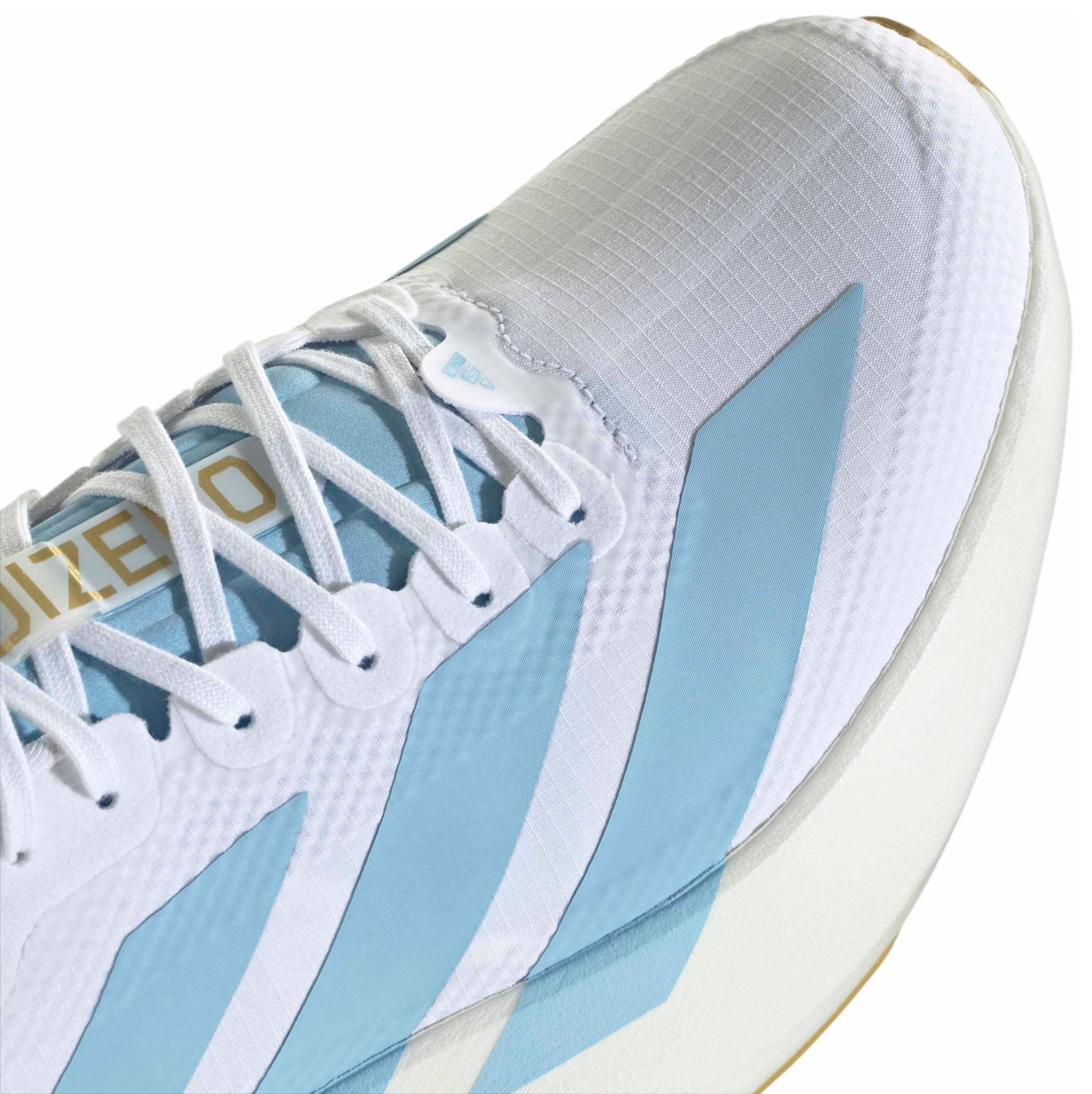 adidas Men's Adizero EVO SL Woven Running Shoes - Ftwr White/Clear Blue/Matte Gold - View 7