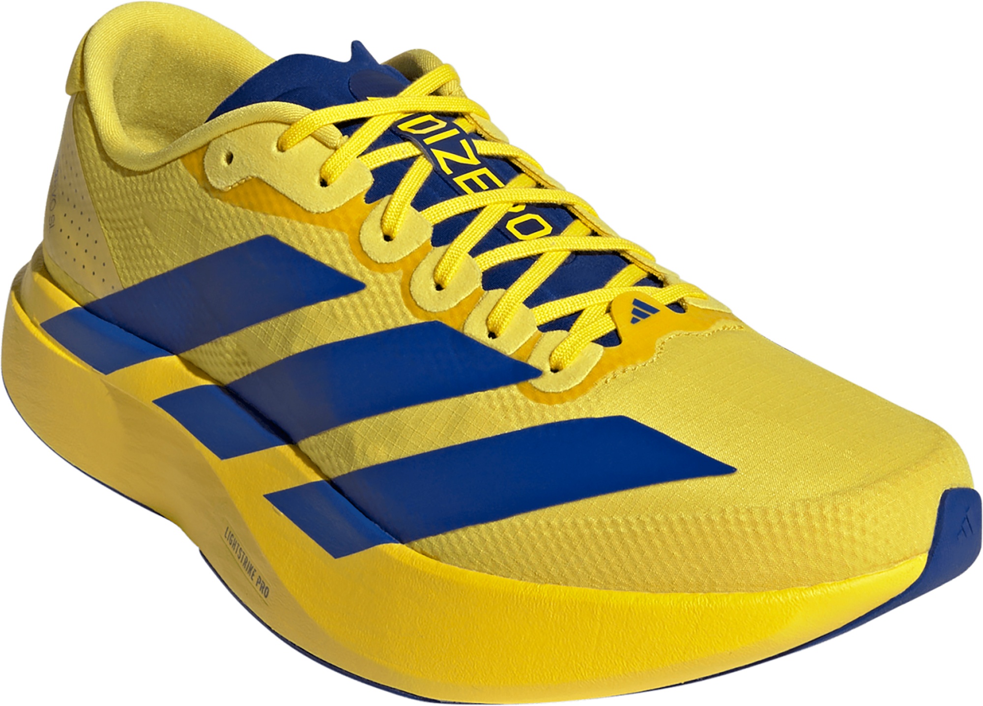 adidas Men's Adizero EVO SL Woven Running Shoes - Yellow/Team Royal Blue/Iron Met. - View 5