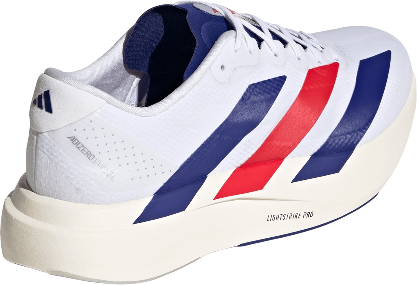 adidas Men's Adizero EVO SL Woven Running Shoes - Ftwr White/Mystery Ink/Pure Ruby - View 6
