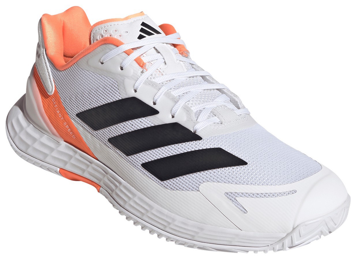 adidas Men's Defiant Speed 2 Tennis Shoes - Ftwr White/Core Black/Lucid Orange - View 5