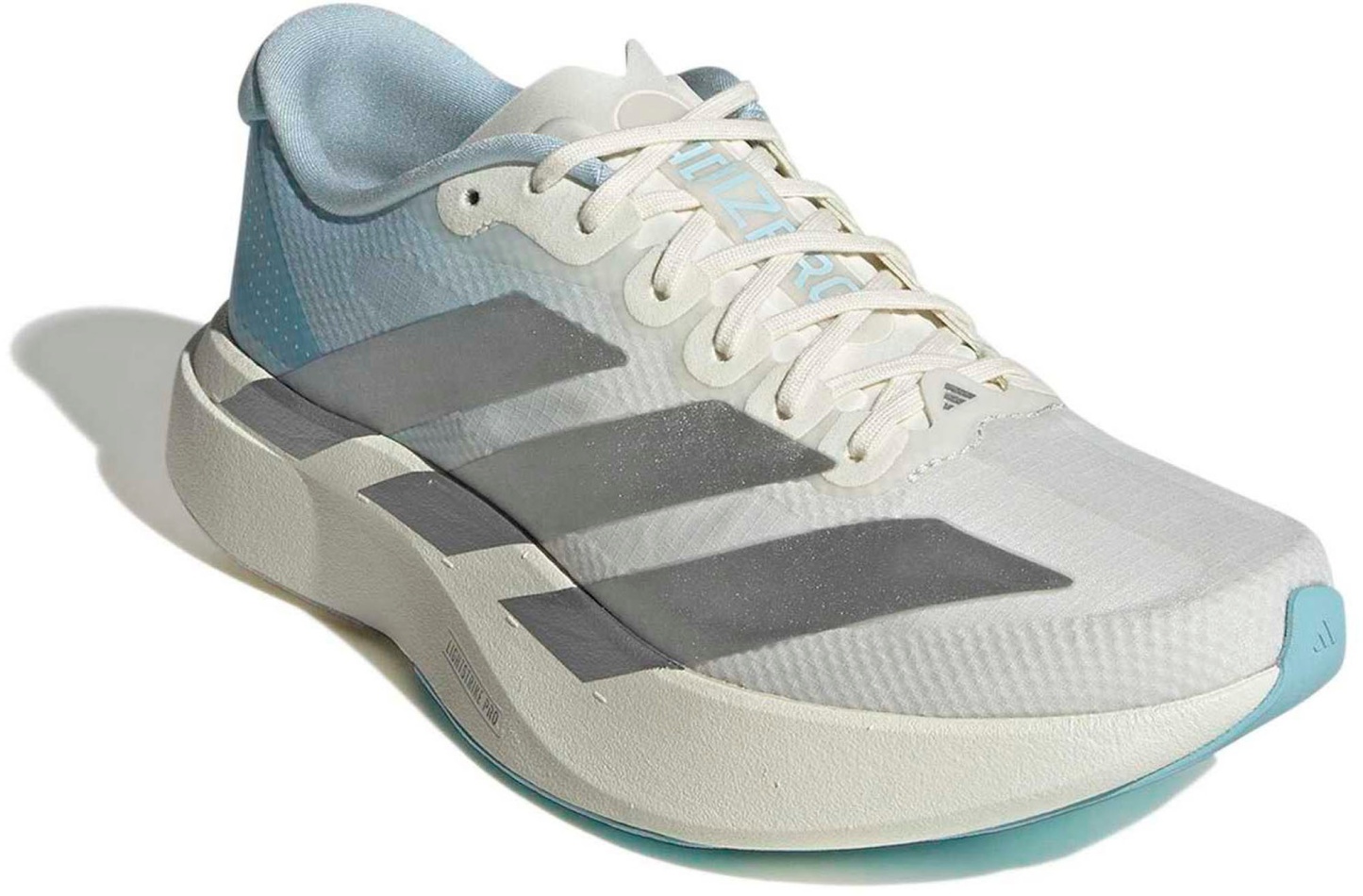 adidas Women's Adizero EVO SL Woven Running Shoes - Off White/Silver Met./Icey Blue - View 5