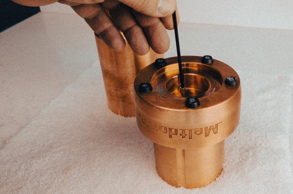 Meltdown Mogul copper ice press being disassembled