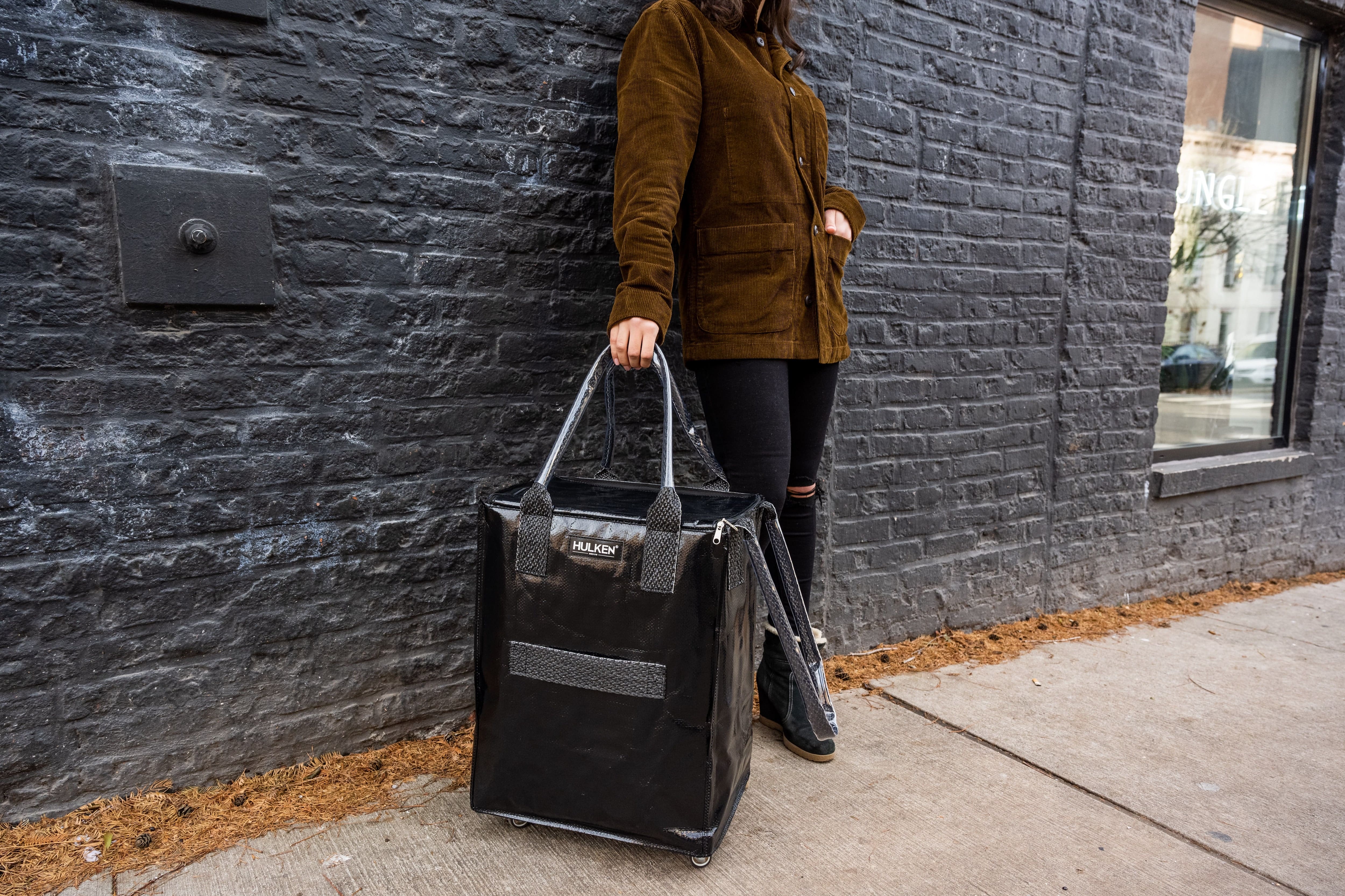Hulkthten Foldable Rolling Tote Bag with Zip Top Closure