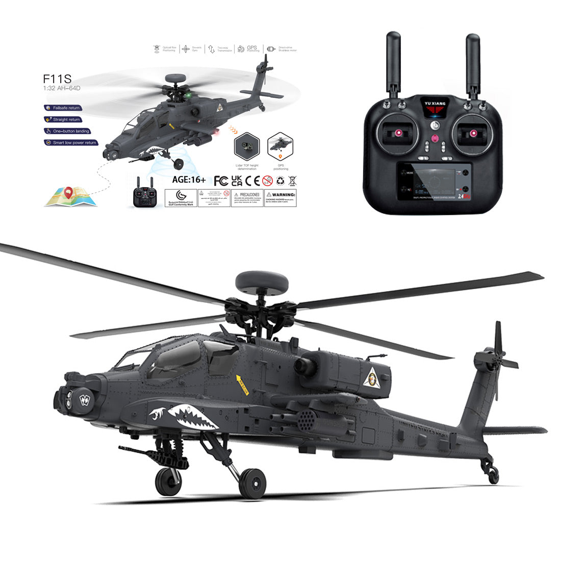 Ftht11-S AHtht64 Apathtche RC Helicopthtter 1/32 2.4G 6CH RTF GPS Smart Version
