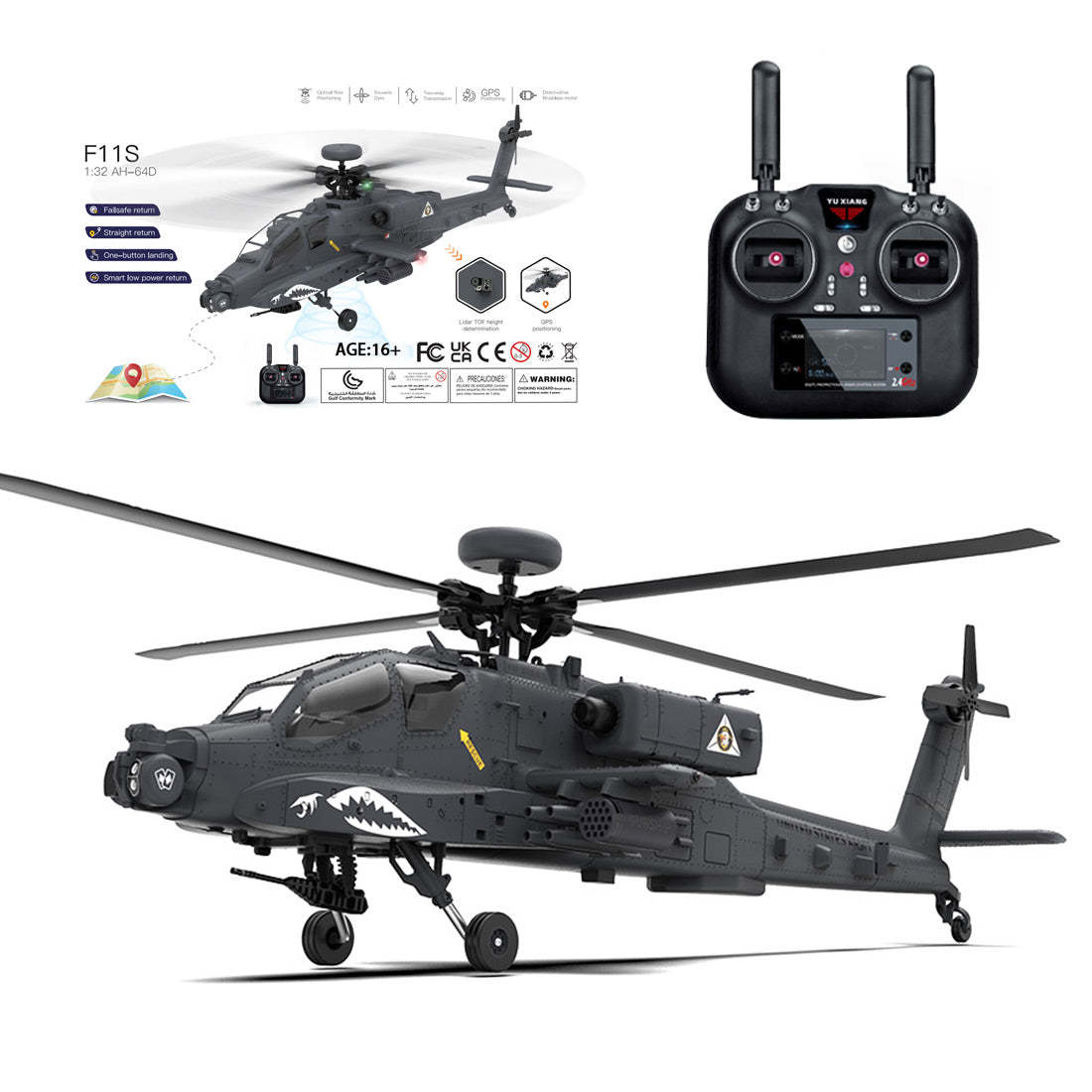 Ftht11-S AHtht64 Apathtche RC Helicopthtter 1/32 2.4G 6CH RTF GPS Smart Version