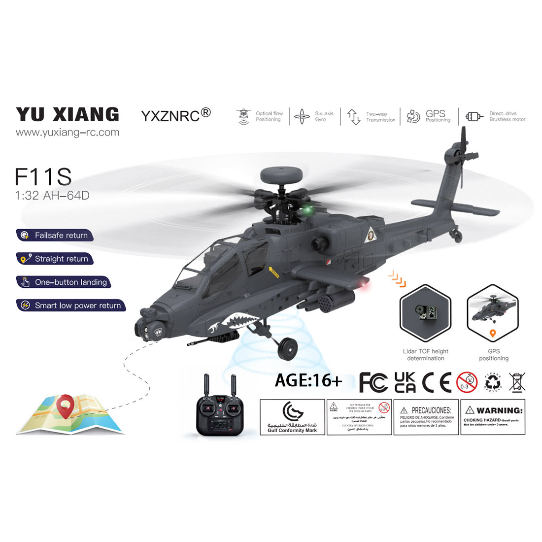 Ftht11-S AHtht64 Apathtche RC Helicopthtter 1/32 2.4G 6CH RTF GPS Smart Version