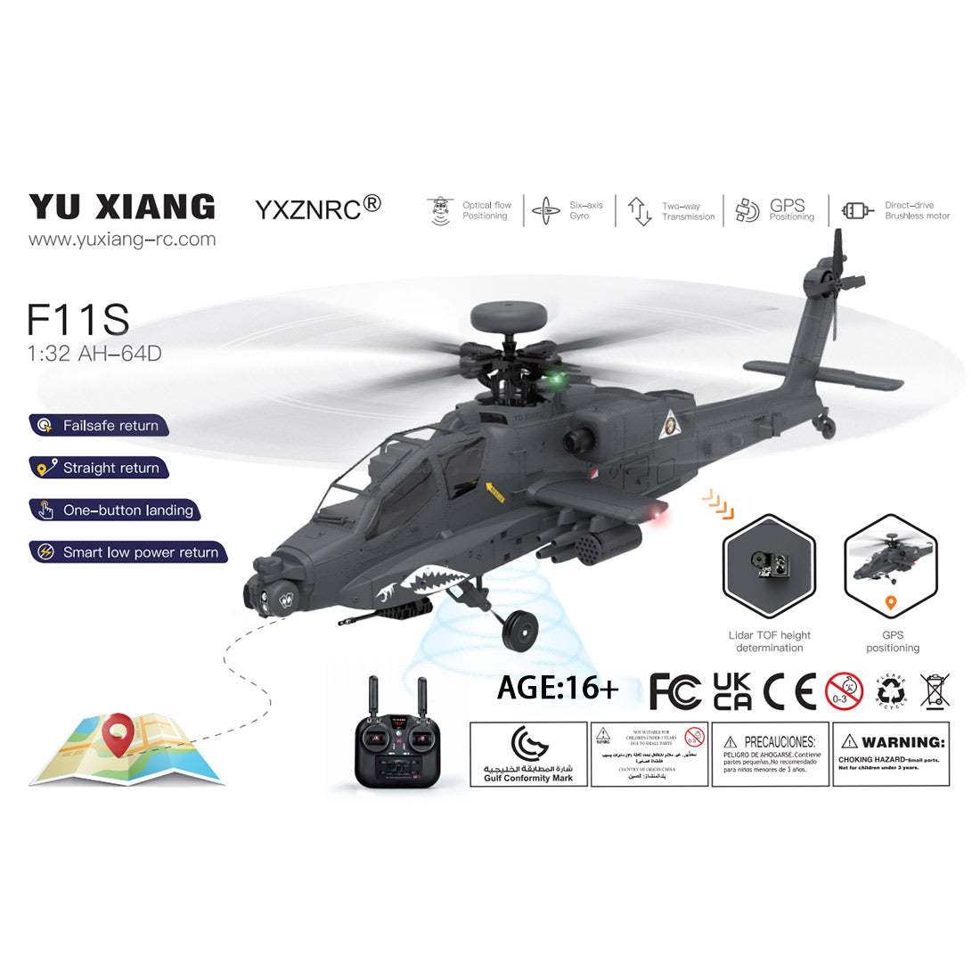 Ftht11-S AHtht64 Apathtche RC Helicopthtter 1/32 2.4G 6CH RTF GPS Smart Version