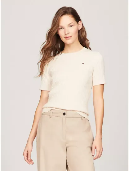 Short-Sleeve Cable Sweater