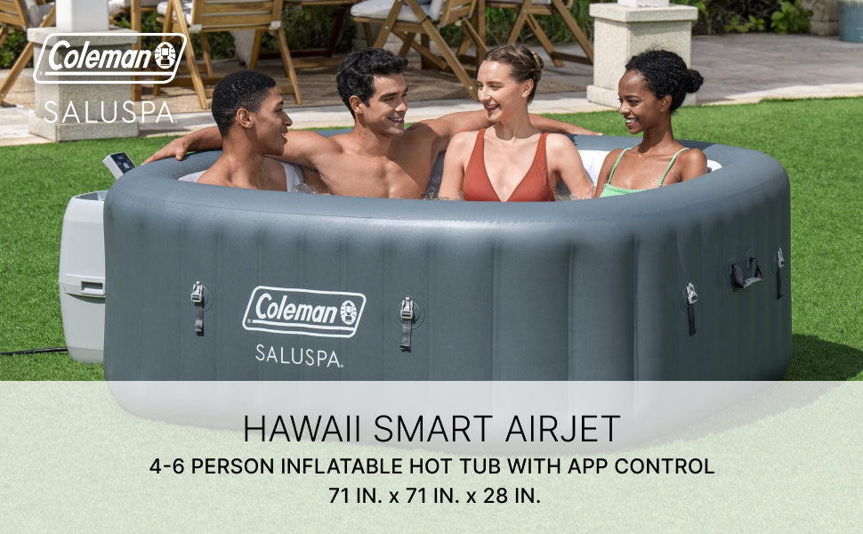 Coleman SaluSpa AirJet 6 Person Inflatable Square Hot Tub with 114 Jets, Gray