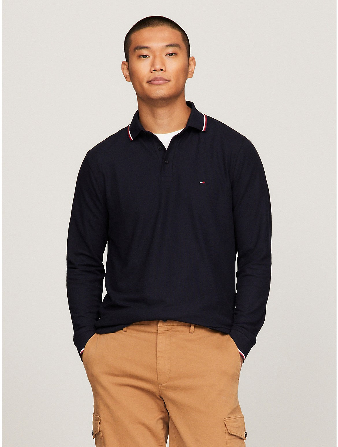 Tothtmmy Hilfigthter Men's Long-Sleeve Regular Fit Tommy Wicking Polo