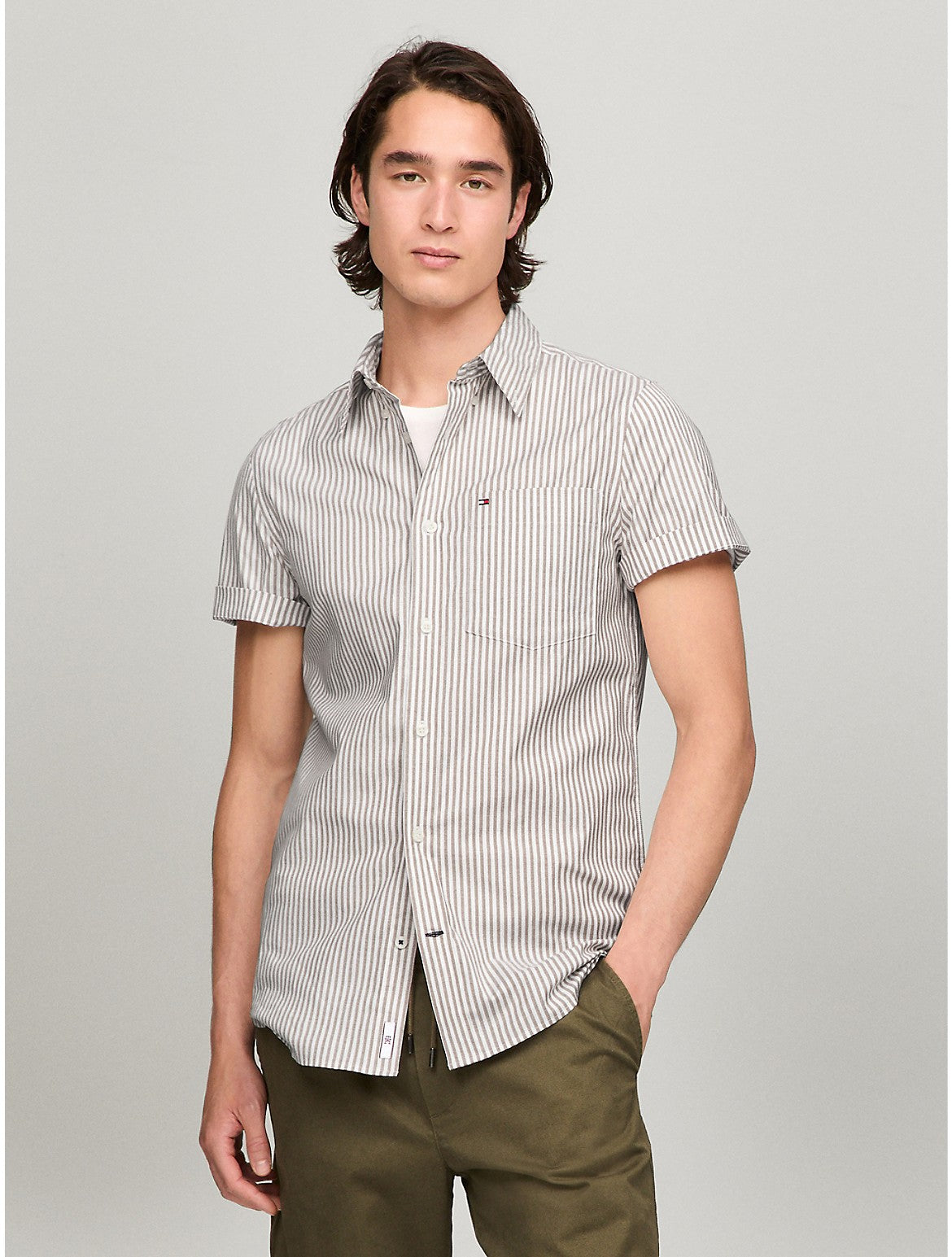 Tothtmmy Hilfigthter Men's Short-Sleeve Stripe Slim Fit Poplin Shirt