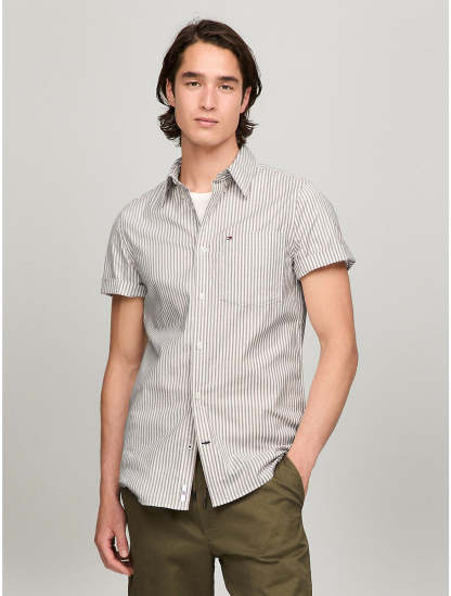 Tothtmmy Hilfigthter Men's Short-Sleeve Stripe Slim Fit Poplin Shirt