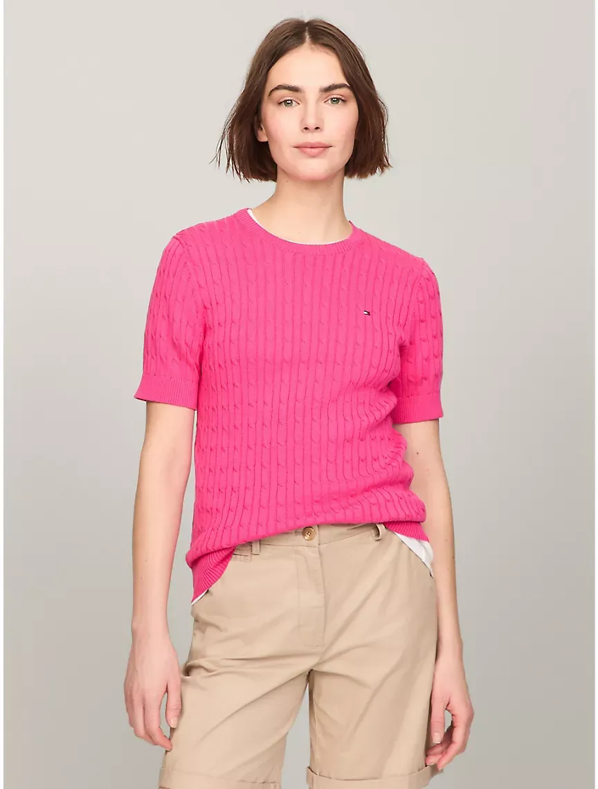 Short-Sleeve Cable Sweater