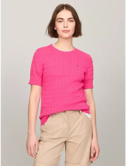 Short-Sleeve Cable Sweater