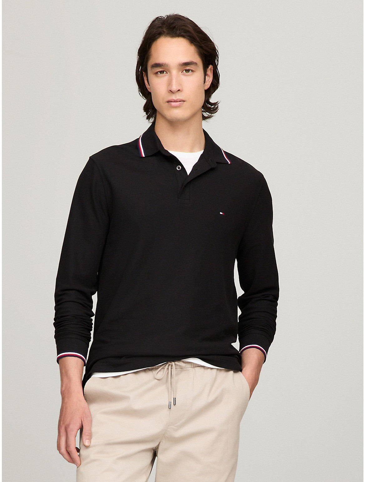 Tothtmmy Hilfigthter Men's Long-Sleeve Regular Fit Tommy Wicking Polo