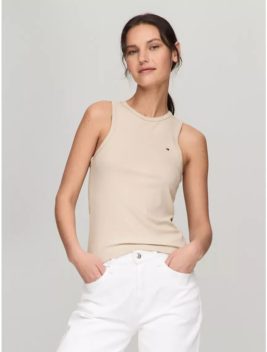 Slim Fit Solid Ribbed Stretch Tank Top