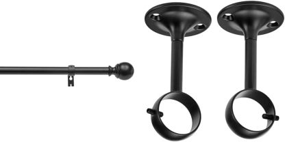 2.5cm Curtain Rod with Round Finials - 1-Pack, 183cm -366cm, Black