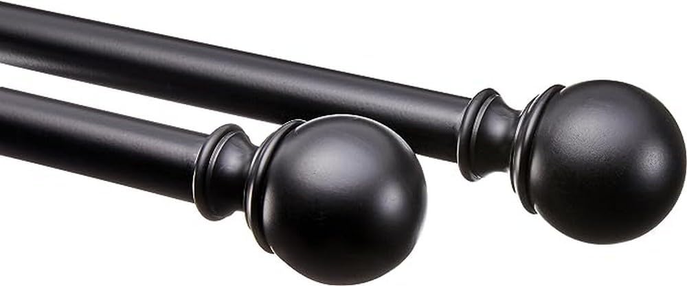 2.5cm Curtain Rod with Round Finials - 1-Pack, 183cm -366cm, Black
