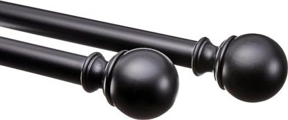 2.5cm Curtain Rod with Round Finials - 1-Pack, 183cm -366cm, Black