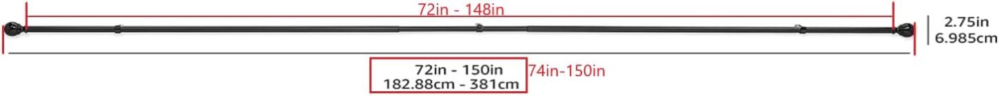 2.5cm Curtain Rod with Round Finials - 1-Pack, 183cm -366cm, Black