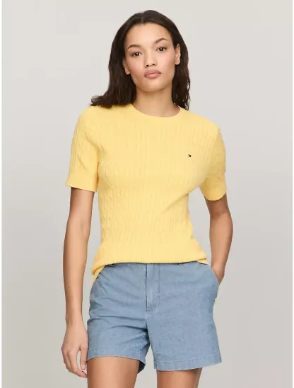 Short-Sleeve Cable Sweater