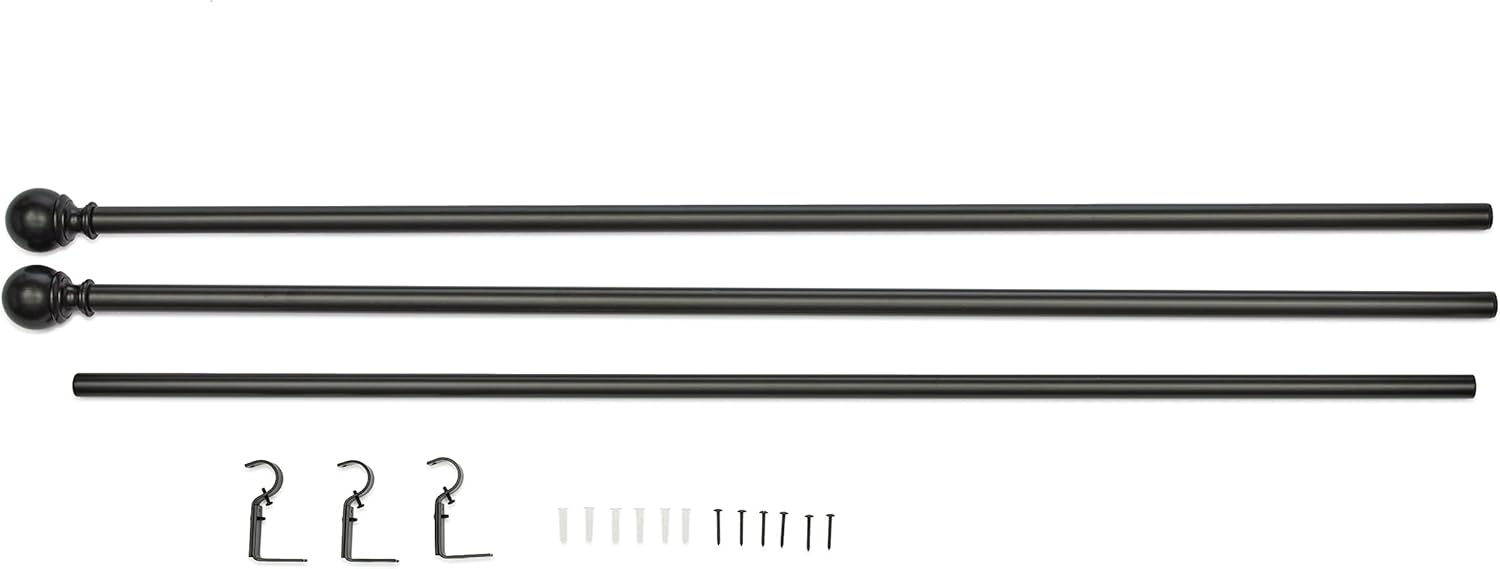 2.5cm Curtain Rod with Round Finials - 1-Pack, 183cm -366cm, Black