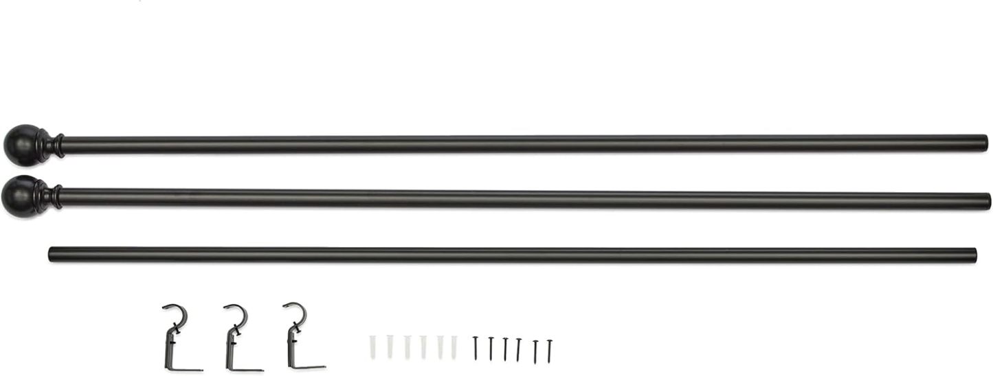 2.5cm Curtain Rod with Round Finials - 1-Pack, 183cm -366cm, Black