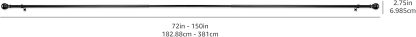 2.5cm Curtain Rod with Round Finials - 1-Pack, 183cm -366cm, Black