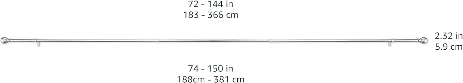 2.5cm Curtain Rod with Round Finials - 1-Pack, 183cm -366cm, Black