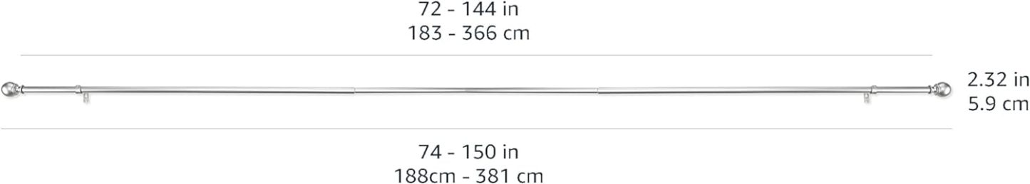 2.5cm Curtain Rod with Round Finials - 1-Pack, 183cm -366cm, Black