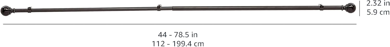 2.5cm Curtain Rod with Round Finials - 1-Pack, 183cm -366cm, Black