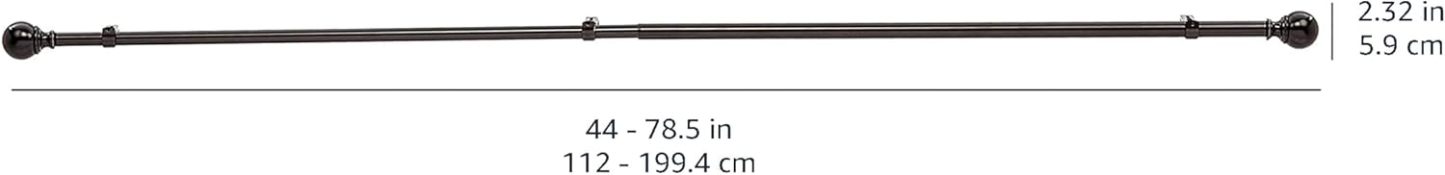 2.5cm Curtain Rod with Round Finials - 1-Pack, 183cm -366cm, Black