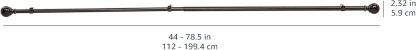 2.5cm Curtain Rod with Round Finials - 1-Pack, 183cm -366cm, Black