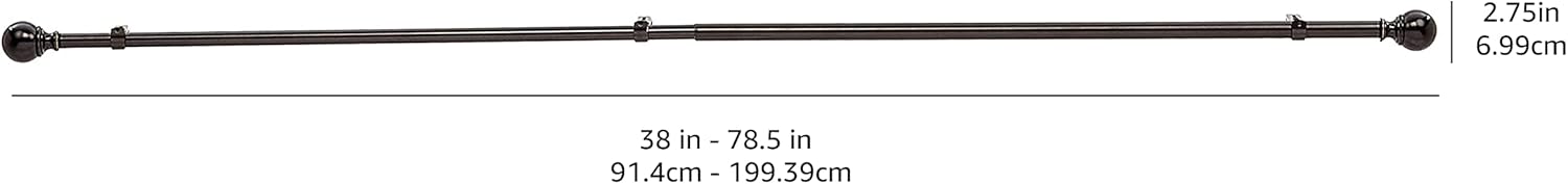 2.5cm Curtain Rod with Round Finials - 1-Pack, 183cm -366cm, Black