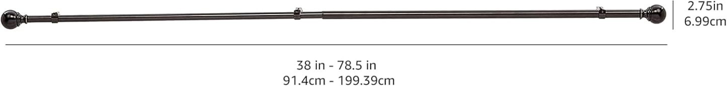 2.5cm Curtain Rod with Round Finials - 1-Pack, 183cm -366cm, Black