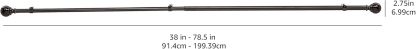 2.5cm Curtain Rod with Round Finials - 1-Pack, 183cm -366cm, Black
