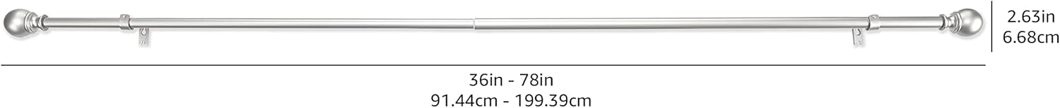 2.5cm Curtain Rod with Round Finials - 1-Pack, 183cm -366cm, Black