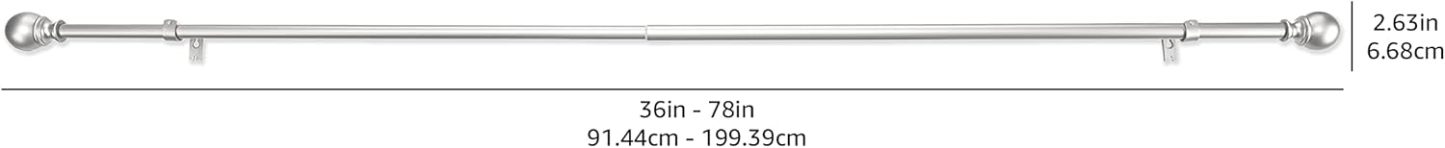 2.5cm Curtain Rod with Round Finials - 1-Pack, 183cm -366cm, Black
