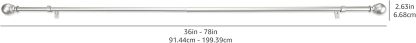 2.5cm Curtain Rod with Round Finials - 1-Pack, 183cm -366cm, Black