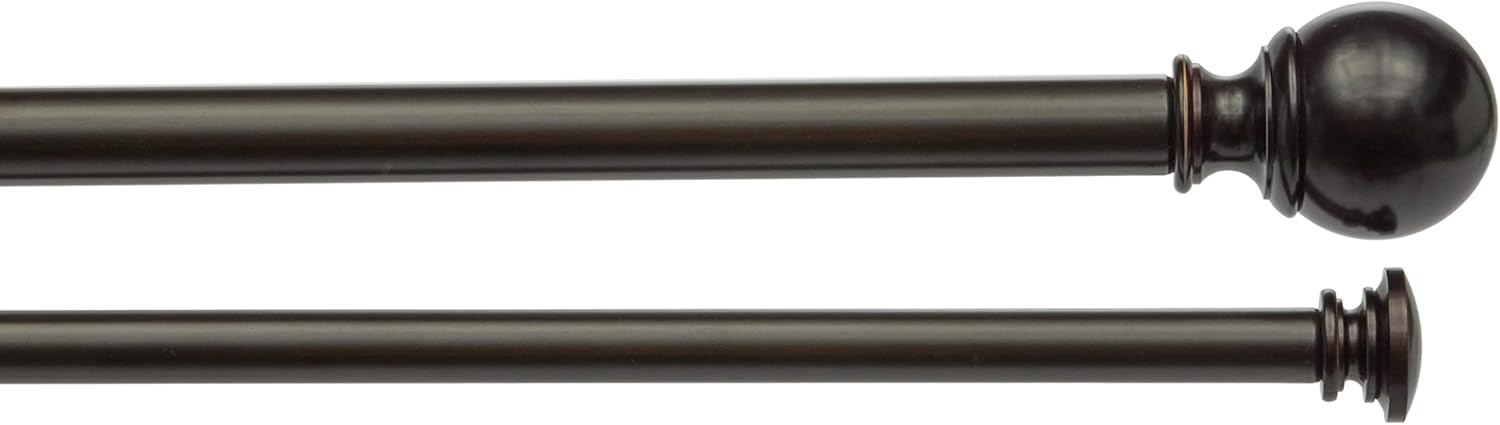 2.5cm Curtain Rod with Round Finials - 1-Pack, 183cm -366cm, Black
